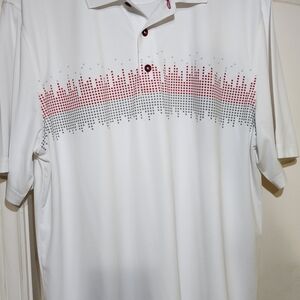 Greg Norman Collection White Polo with Red and Gray Design